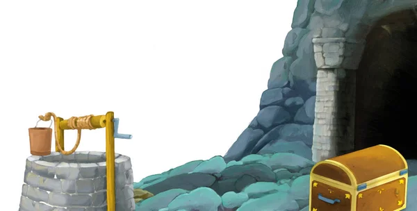 Cartoon Szene Mit Eingang Zum Bergwerk Auf Weißem Hintergrund Mit — Stockfoto