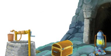 beyaz arkaplanlı madene giriş sahnesi metin için boşluk - çocuk sanatsal sahne için illüstrasyon