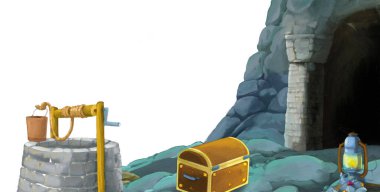 beyaz arkaplanlı madene giriş sahnesi metin için boşluk - çocuk sanatsal sahne için illüstrasyon