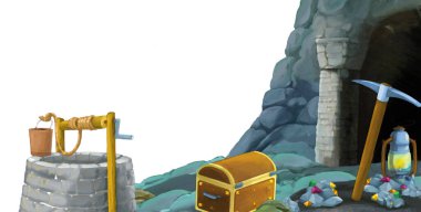 beyaz arkaplanlı madene giriş sahnesi metin için boşluk - çocuk sanatsal sahne için illüstrasyon