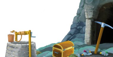 beyaz arkaplanlı madene giriş sahnesi metin için boşluk - çocuk sanatsal sahne için illüstrasyon