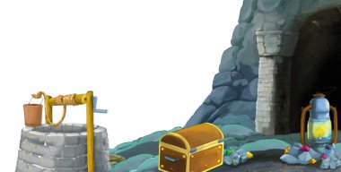 beyaz arkaplanlı madene giriş sahnesi metin için boşluk - çocuk sanatsal sahne için illüstrasyon