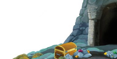 beyaz arkaplanlı madene giriş sahnesi metin için boşluk - çocuk sanatsal sahne için illüstrasyon