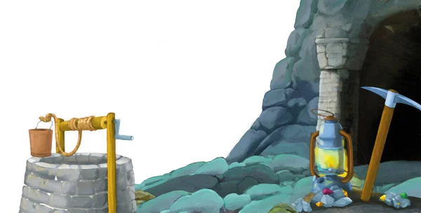 Cartoon Szene Mit Eingang Zum Bergwerk Auf Weißem Hintergrund Mit — Stockfoto