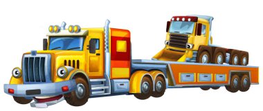 Çekici kamyonla çekilen karikatür sahnesi çocuk sanatsal resim sahnesi için izole edilmiş diğer araba resimleri.