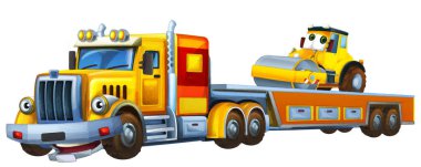 Çekici kamyonla çekilen karikatür sahnesi çocuk sanatsal resim sahnesi için izole edilmiş diğer araba resimleri.