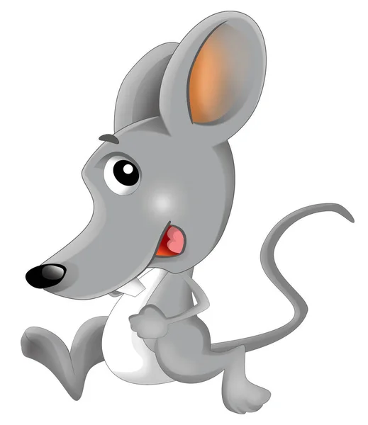 Cartone Animato Scena Felice Con Allegro Sorridente Mouse Sfondo Bianco — Foto Stock