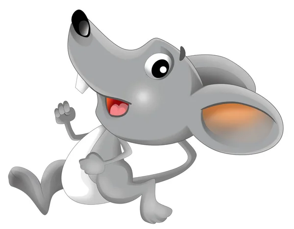 Desenho Animado Feliz Cena Com Alegre Sorrindo Mouse Fundo Branco — Fotografia de Stock