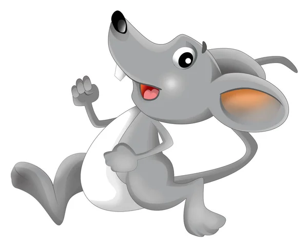 Desenho Animado Feliz Cena Com Alegre Sorrindo Mouse Fundo Branco — Fotografia de Stock