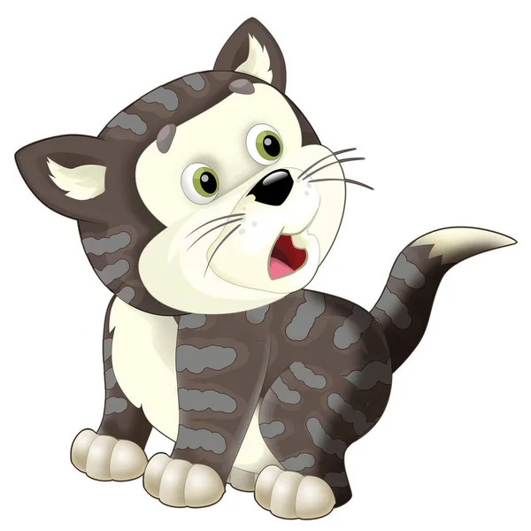 Cartoon Szene Mit Glücklicher Katze Die Etwas Spielt Isolierte Illustration — Stockfoto