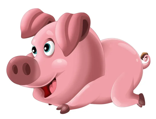 漫画の幸せな豚は子供のための白い背景イラストを見て笑って立っている芸術的な絵画シーン — ストック写真