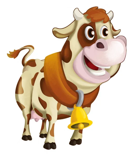 Dibujos Animados Escena Feliz Con Toro Vaca Está Buscando Sonriendo — Foto de Stock