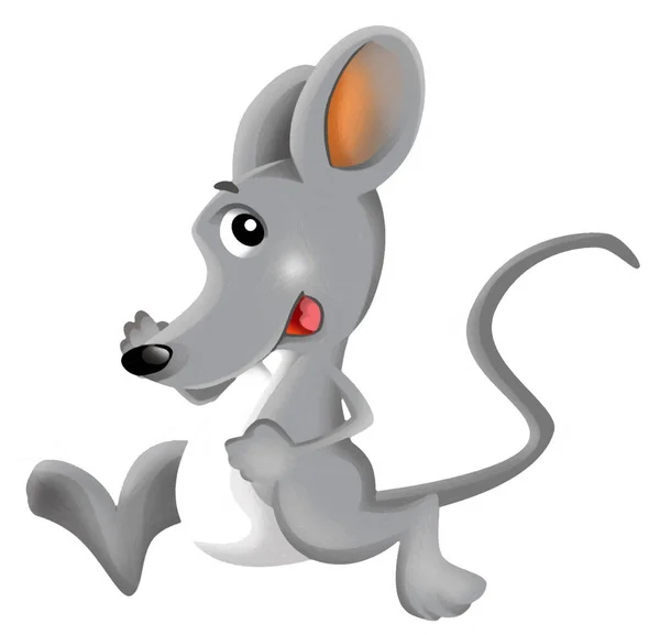 Desenho Animado Cena Feliz Com Alegre Sorrindo Mouse Fundo Branco — Fotografia de Stock