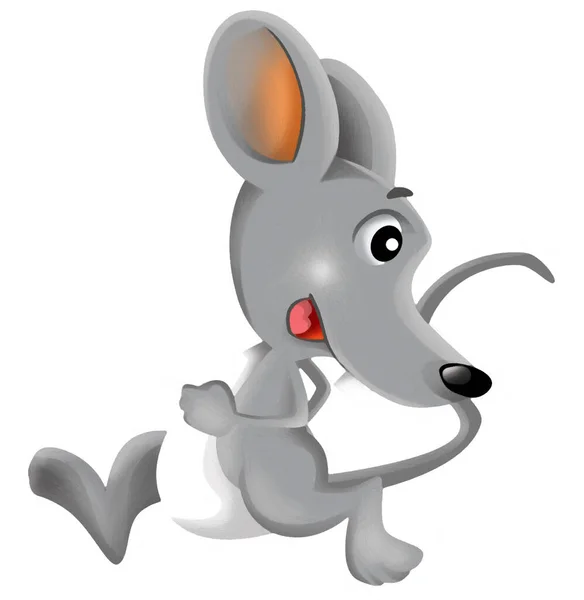 Desenho Animado Cena Feliz Com Alegre Sorrindo Mouse Fundo Branco — Fotografia de Stock