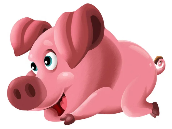 漫画の幸せな豚は子供のための白い背景イラストを見て笑って立っている芸術的な絵画シーン — ストック写真