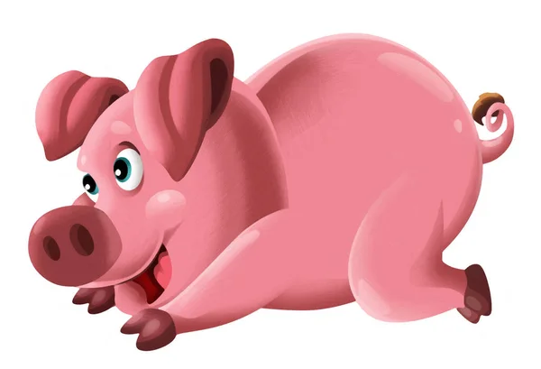 Dessin Animé Cochon Heureux Est Debout Regardant Souriant Sur Fond — Photo