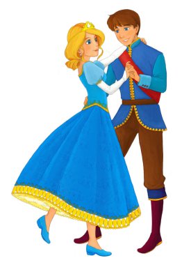 cartoon scene with prince and princess on white background illustration for children