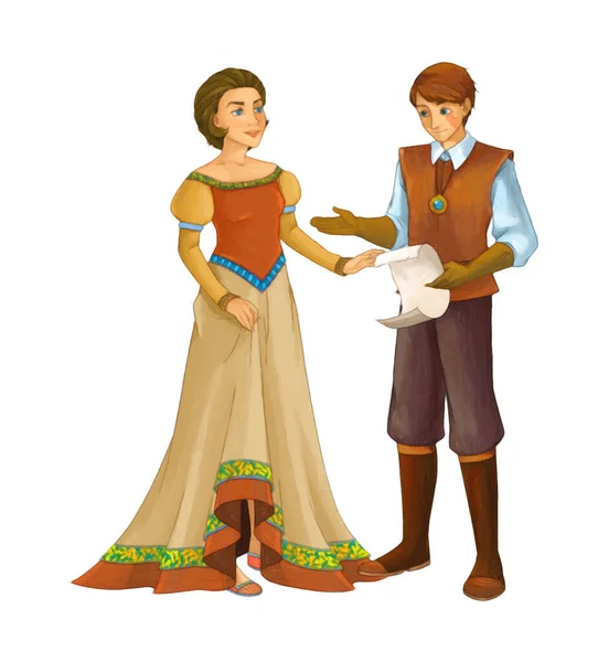 Cartoon Scene Prince Princess White Background Illustration Children — Photo