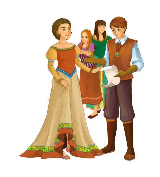 Cartoon Scene Prince Princess White Background Illustration Children — Stockfoto