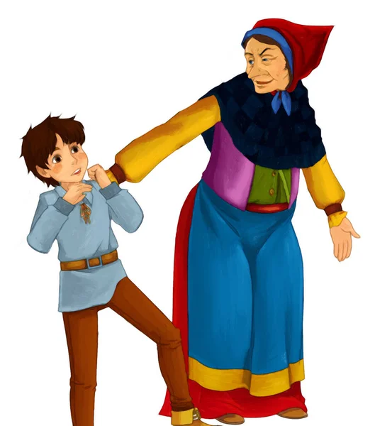 Tekenfilm Karakter Heks Tovenares Houden Kind Geïsoleerd Illustratie Voor Kinderen — Stockfoto