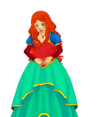 Karnı - illüstrasyon çocuklar için tutan hamile Prenses ile çizgi film sahne