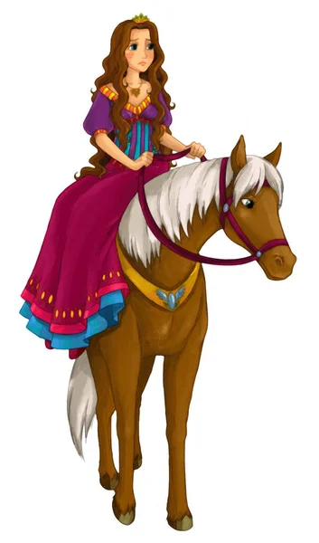 Kreslený Scény Princezna Jízda Koni Bílém Pozadí Ilustrace Pro Děti — Stock fotografie