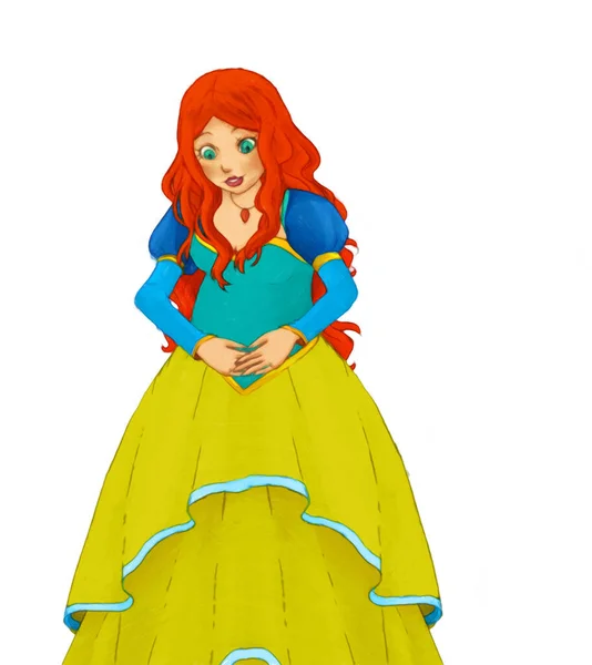 Cartoon Scene Pregnant Princess Holding Her Belly Illustration Children — Stock Photo, Image
