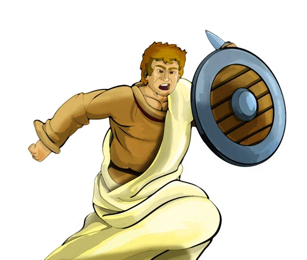 Γελοιογραφία Καλλιτεχνική Σκηνή Ρωμαϊκό Ελληνικό Αρχαίο Χαρακτήρα Πολεμιστής Μονομάχος Λευκό — Φωτογραφία Αρχείου
