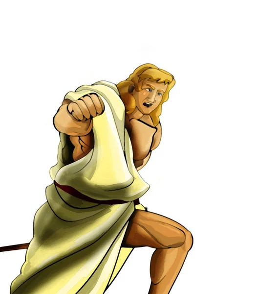 Beyaz Arka Planda Romalı Yunan Karakterli Savaşçı Gladyatörle Karikatür Sahnesi — Stok fotoğraf