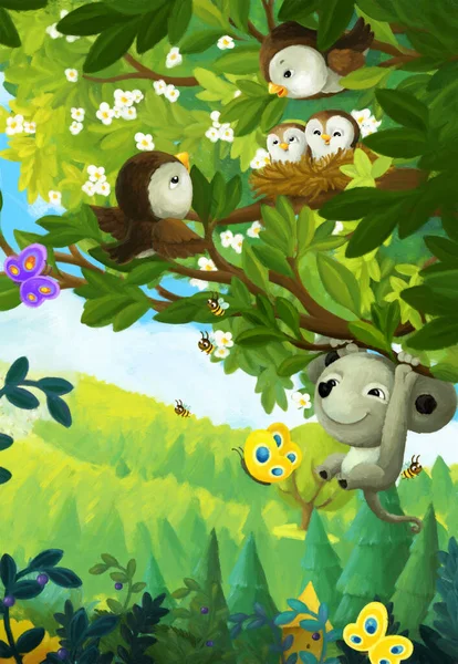 cheerful cartoon scene forest animal mouse illustration for children