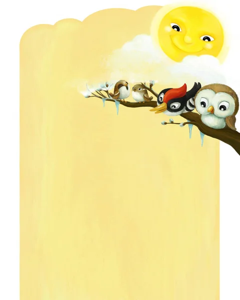 Cartoon Page Frame Cena Verão Com Animais Pássaros Com Espaço — Fotografia de Stock