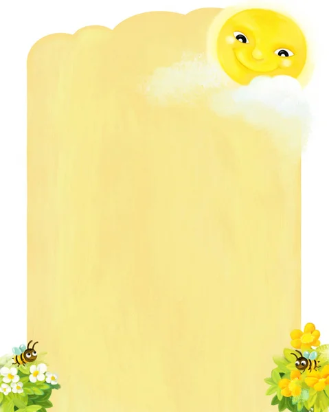 Kreslené Stránky Rám Letní Scéna Zvířaty Brouci Včely Ilustrace Pro — Stock fotografie