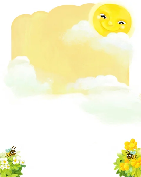 Καρτούν Σελίδα Πλαίσιο Καλοκαίρι Σκηνή Ζωύφια Ζώων Μέλισσες Εικόνα Για — Φωτογραφία Αρχείου