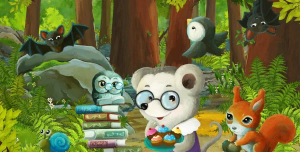 cartoon scene with friendly animal in the forest - illustration for children