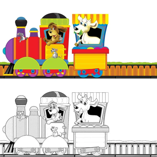 아이들을 공간에 가축들이 그림이 그려진 그림이 그려진 열차가 — 스톡 사진