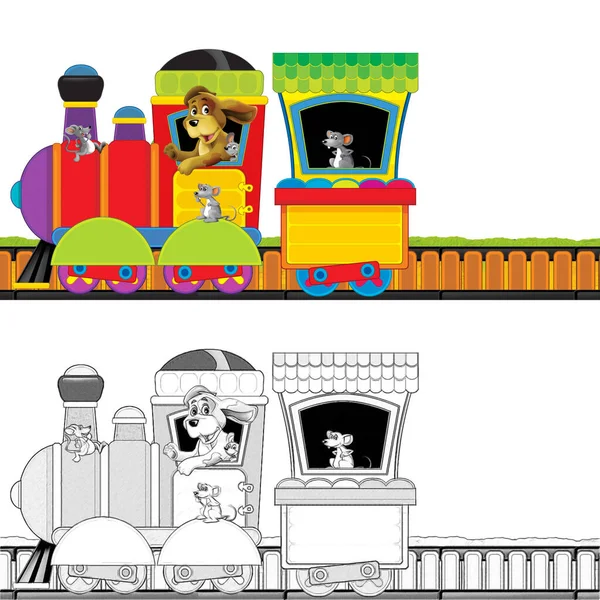 Beyaz Arka Planda Çiftlik Hayvanlarıyla Raylarda Buhar Treni Çocuklar Için — Stok fotoğraf