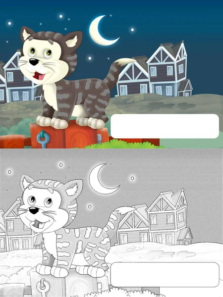 Cartoon Scene Cat Having Fun Farm Frame Text Illustration Children — Stock Photo, Image