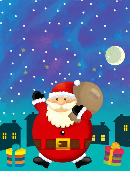 Рождественская Сцена Санта Клаусом Иллюстрация Детей — стоковое фото