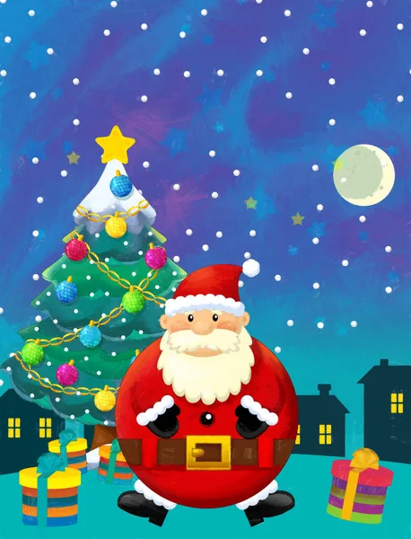 Christmas Happy Scene Santa Claus Christmas Tree Illustration Children — Stock Photo, Image