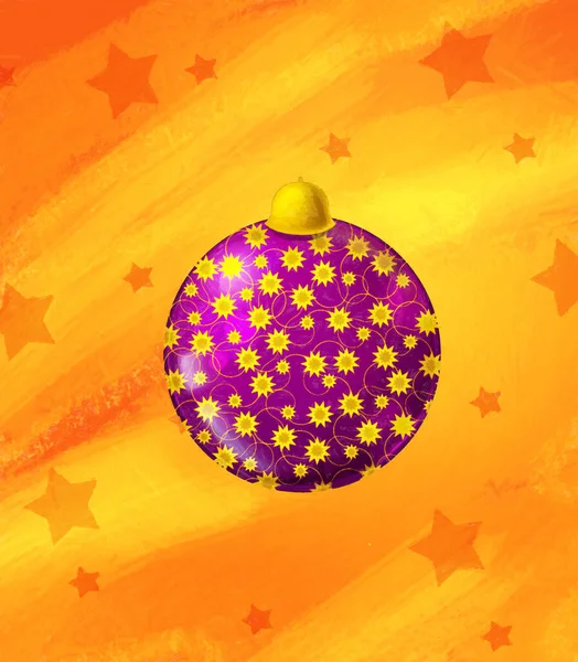 Cartoonszene Mit Christbaumkugel Und Sternen Auf Abstraktem Orangefarbenem Hintergrund Für — Stockfoto