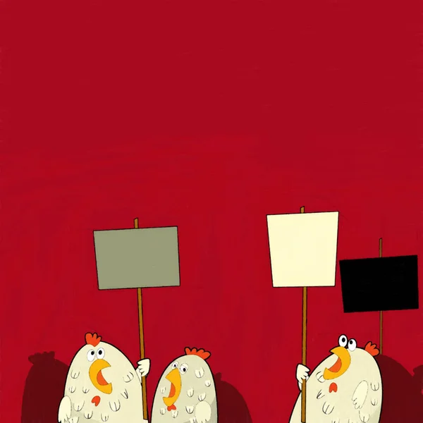 Kreslené Scény Veselým Legrační Kuřecí Kohout Stávce Ilustrace Pro Děti — Stock fotografie