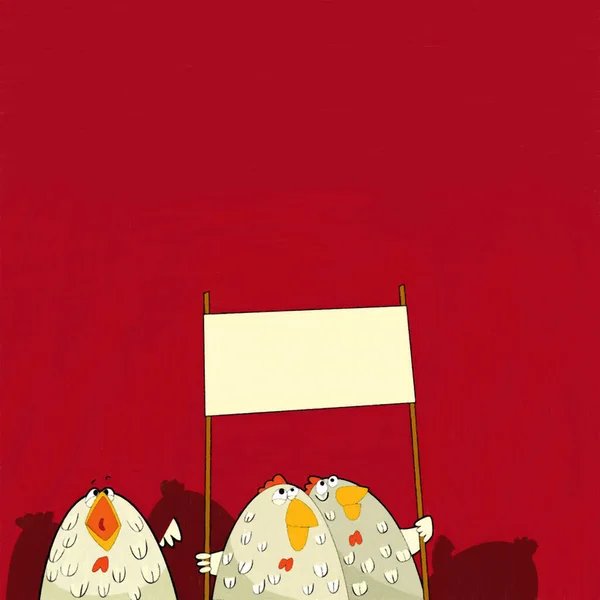 Σκηνή Κινουμένων Σχεδίων Χαρούμενο Αστείο Κόκορα Κοτόπουλου Απεργία Εικονογράφηση Για — Φωτογραφία Αρχείου