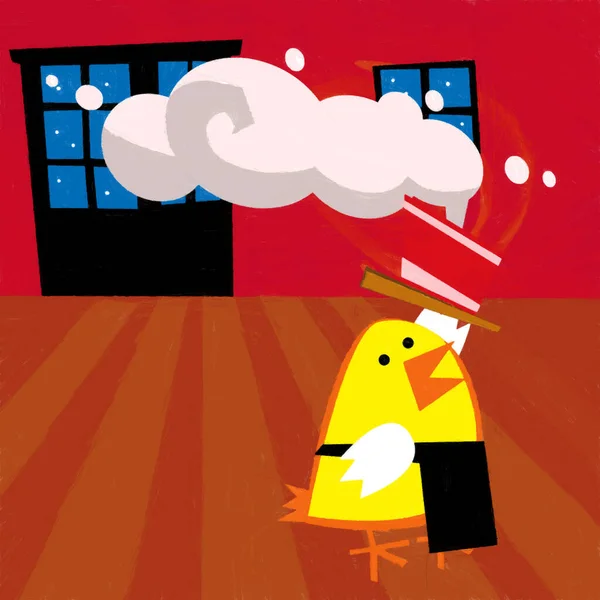 Cartoon Scene Happy Chicken Rooster Cooking Kitchen Illustration Children — Stock Photo, Image