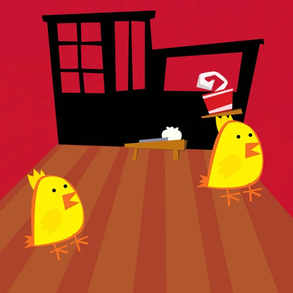 Tecknad Scen Med Glad Kyckling Tupp Matlagning Köket Illustration För — Stockfoto
