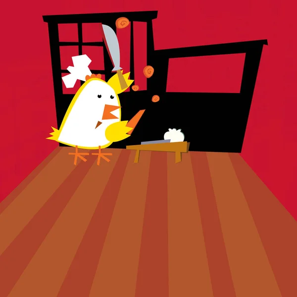 Kreskówka Scena Szczęśliwy Kurczak Kogut Gotowanie Kuchni Ilustracja Dla Dzieci — Zdjęcie stockowe
