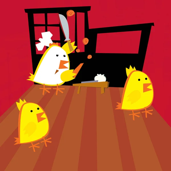 Zeichentrickszene Mit Glücklichem Hahnenkoch Der Küche Illustration Für Kinder — Stockfoto