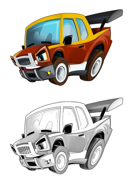 Desenhos Animados Legal Olhando Carro Esportivo Para Corrida Ilustração Isolada — Fotografia de Stock