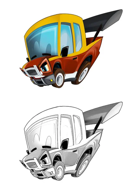 スケッチ付きの子供のためのレース孤立したイラストのための漫画クールな外観のスポーツカー — ストック写真