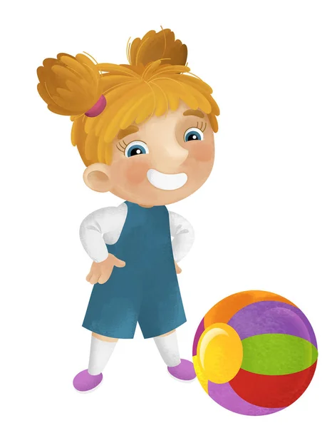 Cartoon Scene School Girl Playing Ball Having Fun Illustration Kids — Stock Photo, Image