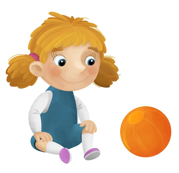 Cartoon Scene School Girl Playing Ball Having Fun Illustration Kids — Stock Photo, Image